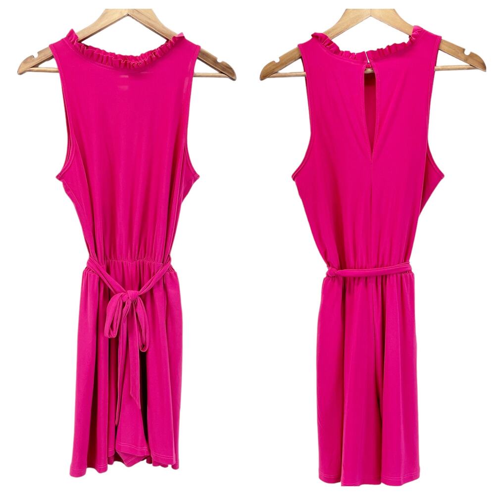 Women's Sleeveless Fuchsia Romper with Tie Waist